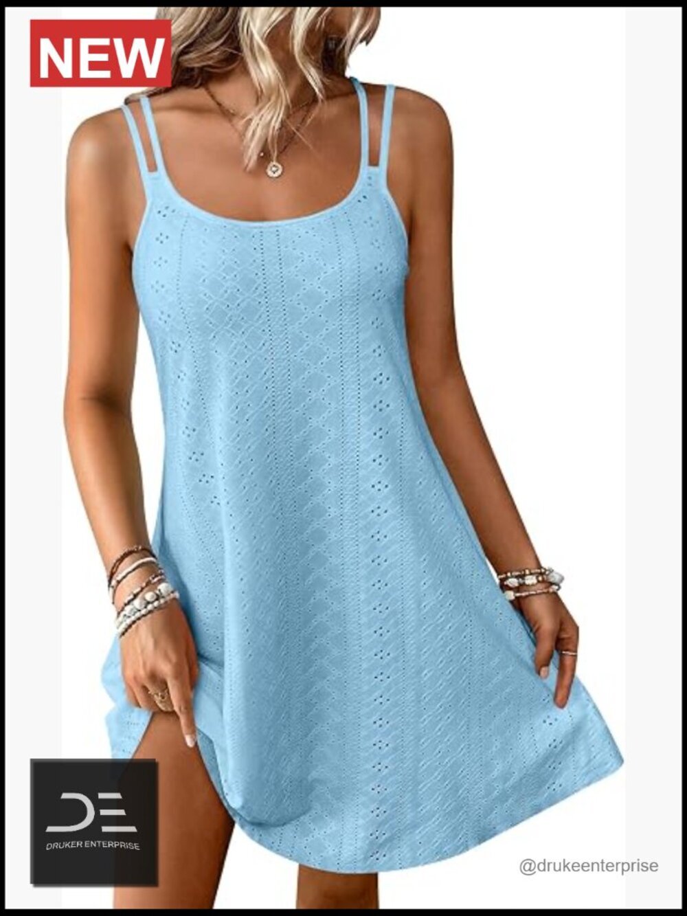 Loose Fit Eyelet Spaghetti Strap Beach Tank Cover Up Dress